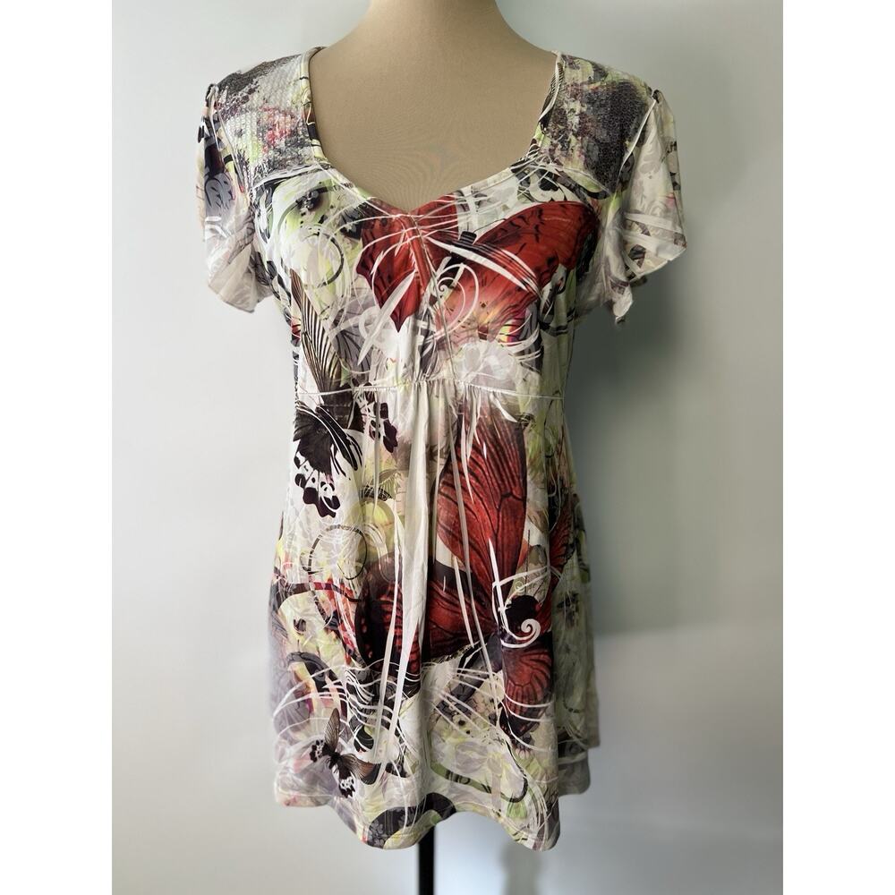 Vintage Y2K Babydoll Tunic Large Top Butterfly Graphic Fairycore Tattoo Flutter‎